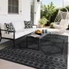 Garvee Outdoor Rug 9×18 Waterproof Reversible Boho Plastic Straw Mat, Lightweight Foldable Indoor Green Yellow Outdoor Carpet for Patio Balcony Deck Picnic Beach RV(Grey/Black)