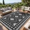 Garvee Outdoor Rug 9×18 Waterproof Reversible Boho Plastic Straw Mat, Lightweight Foldable Indoor Green Yellow Outdoor Carpet for Patio Balcony Deck Picnic Beach RV(Border Black/White)