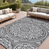 Garvee Outdoor Rug 9×18 Waterproof Reversible Boho Plastic Straw Mat, Lightweight Foldable Indoor Green Yellow Outdoor Carpet for Patio Balcony Deck Picnic Beach RV(Boho – Grey/White)