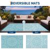 Garvee Outdoor Rug 9×18 Waterproof Reversible Boho Plastic Straw Mat, Lightweight Foldable Indoor Green Yellow Outdoor Carpet for Patio Balcony Deck Picnic Beach RV(Boho – Light Blue/White)