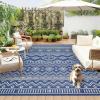 Garvee Outdoor Rug 9×18 Waterproof Reversible Boho Plastic Straw Mat, Lightweight Foldable Indoor Green Yellow Outdoor Carpet for Patio Balcony Deck Picnic Beach RV(Navy Blue/White)