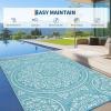Garvee Outdoor Rug 9×18 Waterproof Reversible Boho Plastic Straw Mat, Lightweight Foldable Indoor Green Yellow Outdoor Carpet for Patio Balcony Deck Picnic Beach RV(Boho – Light Blue/White)