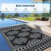 Garvee Outdoor Rug 9×18 Waterproof Reversible Boho Plastic Straw Mat, Lightweight Foldable Indoor Green Yellow Outdoor Carpet for Patio Balcony Deck Picnic Beach RV(White/Black)