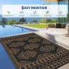 Garvee Outdoor Rug 9×18 Waterproof Reversible Boho Plastic Straw Mat, Lightweight Foldable Indoor Green Yellow Outdoor Carpet for Patio Balcony Deck Picnic Beach RV(Brown/Black)