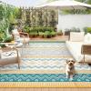 Garvee Outdoor Rug 9×18 Waterproof Reversible Boho Plastic Straw Mat, Lightweight Foldable Indoor Green Yellow Outdoor Carpet for Patio Balcony Deck Picnic Beach RV(Yellow/Green/Gray/White)