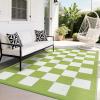 Garvee Outdoor Rug 9×18 Waterproof Reversible Boho Plastic Straw Mat, Lightweight Foldable Indoor Green Yellow Outdoor Carpet for Patio Balcony Deck Picnic Beach RV(Green/White34jv)