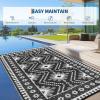Garvee Outdoor Rug 9×18 Waterproof Reversible Boho Plastic Straw Mat, Lightweight Foldable Indoor Green Yellow Outdoor Carpet for Patio Balcony Deck Picnic Beach RV(Border Black/White)