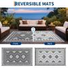 Garvee Outdoor Rug 9×18 Waterproof Reversible Boho Plastic Straw Mat, Lightweight Foldable Indoor Green Yellow Outdoor Carpet for Patio Balcony Deck Picnic Beach RV(Gray/White)