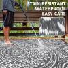 Garvee Outdoor Rug 9×18 Waterproof Reversible Boho Plastic Straw Mat, Lightweight Foldable Indoor Green Yellow Outdoor Carpet for Patio Balcony Deck Picnic Beach RV(Boho – Grey/White)