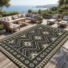 Garvee Outdoor Rug 9×18 Waterproof Reversible Boho Plastic Straw Mat, Lightweight Foldable Indoor Green Yellow Outdoor Carpet for Patio Balcony Deck Picnic Beach RV(Border Black/Brown)