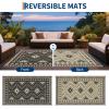 Garvee Outdoor Rug 9×18 Waterproof Reversible Boho Plastic Straw Mat, Lightweight Foldable Indoor Green Yellow Outdoor Carpet for Patio Balcony Deck Picnic Beach RV(Border Black/Brown)