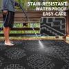 Garvee Outdoor Rug 9×18 Waterproof Reversible Boho Plastic Straw Mat, Lightweight Foldable Indoor Green Yellow Outdoor Carpet for Patio Balcony Deck Picnic Beach RV(Grey/Black)