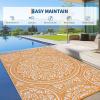 Garvee Outdoor Rug 9×18 Waterproof Reversible Boho Plastic Straw Mat, Lightweight Foldable Indoor Green Yellow Outdoor Carpet for Patio Balcony Deck Picnic Beach RV(Boho – Orange/White)