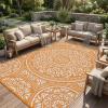 Garvee Outdoor Rug 9×18 Waterproof Reversible Boho Plastic Straw Mat, Lightweight Foldable Indoor Green Yellow Outdoor Carpet for Patio Balcony Deck Picnic Beach RV(Boho – Orange/White)