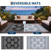 Garvee Outdoor Rug 9×18 Waterproof Reversible Boho Plastic Straw Mat, Lightweight Foldable Indoor Green Yellow Outdoor Carpet for Patio Balcony Deck Picnic Beach RV(White/Black)
