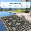 Garvee Outdoor Rug 9×18 Waterproof Reversible Boho Plastic Straw Mat, Lightweight Foldable Indoor Green Yellow Outdoor Carpet for Patio Balcony Deck Picnic Beach RV(Border Black/Brown)