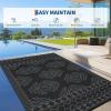 Garvee Outdoor Rug 9×18 Waterproof Reversible Boho Plastic Straw Mat, Lightweight Foldable Indoor Green Yellow Outdoor Carpet for Patio Balcony Deck Picnic Beach RV(Grey/Black)