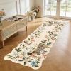 Garvee Scalloped Floral Peacock 4×6 Rug, Washable Large Non Slip Nursery Rugs Indoor Farmhouse Low Pile Area Rug for Bedroom Living Room, Ultra Thin Botanical Home Decor Carpet Mat, Beige(Peacock|beige)
