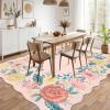 Garvee Scalloped Machine Washable Rugs 9×12 Large Area Rug for Living Room, Bedroom, Low Pile Non-Slip Flower Accent Carpet Neutral Soft Stain Resistant Rug for Dining Room, Office, Nursery, Pink
