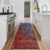 Garvee Washable Kitchen Rugs, 2×6 Light Brown Hallway Runner, Soft Low Pile Stain Resistant Laundry Entryway Mat, Indoor Modern Throw Carpet for Laundry Bathroom Bedside(Modern Abstract|blue Red)