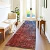 Garvee Washable Kitchen Rugs, 2×6 Light Brown Hallway Runner, Soft Low Pile Stain Resistant Laundry Entryway Mat, Indoor Modern Throw Carpet for Laundry Bathroom Bedside(Modern Abstract|blue Red)