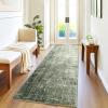 Garvee Washable Kitchen Rugs, 2×6 Light Brown Hallway Runner, Soft Low Pile Stain Resistant Laundry Entryway Mat, Indoor Modern Throw Carpet for Laundry Bathroom Bedside(Modern Abstract|green)