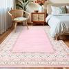 Garvee Washable Pink 4×6 Area Rugs for Girls Bedroom, Large Non Slip Living Room Rug Geometric Bordered Accent Carpet for Dining Room Office Ultra Thin Low Pile Floor Rugs for Nursery Playroom