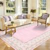 Garvee Washable Pink 4×6 Area Rugs for Girls Bedroom, Large Non Slip Living Room Rug Geometric Bordered Accent Carpet for Dining Room Office Ultra Thin Low Pile Floor Rugs for Nursery Playroom