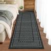Garvee Washable Runner Rugs for Hallway 2×6 Modern Bordered Non Slip Kitchen Laundry Rug Low-Pile Non-Shedding Geometric Floor Carpet Runners for Bathroom Bedroom Bedside, Linen(Plaid|black)