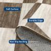 Garvee Washable Runner Rugs for Hallway 2×6 Modern Bordered Non Slip Kitchen Laundry Rug Low-Pile Non-Shedding Geometric Floor Carpet Runners for Bathroom Bedroom Bedside, Linen(Checkered|brown)