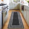 Garvee Washable Runner Rugs for Hallway 2×6 Modern Bordered Non Slip Kitchen Laundry Rug Low-Pile Non-Shedding Geometric Floor Carpet Runners for Bathroom Bedroom Bedside, Linen(Bordered|black)