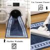 Garvee Washable Runner Rugs for Hallway 2×6 Modern Bordered Non Slip Kitchen Laundry Rug Low-Pile Non-Shedding Geometric Floor Carpet Runners for Bathroom Bedroom Bedside, Linen(Bordered|navy)