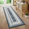 Garvee Washable Runner Rugs for Hallway 2×6 Modern Bordered Non Slip Kitchen Laundry Rug Low-Pile Non-Shedding Geometric Floor Carpet Runners for Bathroom Bedroom Bedside, Linen(Minimalist|grey)