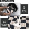 Garvee Washable Runner Rugs for Hallway 2×6 Modern Bordered Non Slip Kitchen Laundry Rug Low-Pile Non-Shedding Geometric Floor Carpet Runners for Bathroom Bedroom Bedside, Linen(Checkered|dark Blue)