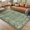 Garvee Washable Runner Rugs for Hallway 2×6 Modern Bordered Non Slip Kitchen Laundry Rug Low-Pile Non-Shedding Geometric Floor Carpet Runners for Bathroom Bedroom Bedside, Linen(Floral|green)