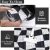 Garvee Washable Runner Rugs for Hallway 2×6 Modern Bordered Non Slip Kitchen Laundry Rug Low-Pile Non-Shedding Geometric Floor Carpet Runners for Bathroom Bedroom Bedside, Linen(Checkered|black)