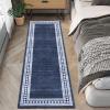 Garvee Washable Runner Rugs for Hallway 2×6 Modern Bordered Non Slip Kitchen Laundry Rug Low-Pile Non-Shedding Geometric Floor Carpet Runners for Bathroom Bedroom Bedside, Linen(Bordered|navy)