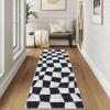 Garvee Washable Runner Rugs for Hallway 2×6 Modern Bordered Non Slip Kitchen Laundry Rug Low-Pile Non-Shedding Geometric Floor Carpet Runners for Bathroom Bedroom Bedside, Linen(Checkered|black)
