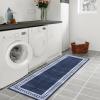 Garvee Washable Runner Rugs for Hallway 2×6 Modern Bordered Non Slip Kitchen Laundry Rug Low-Pile Non-Shedding Geometric Floor Carpet Runners for Bathroom Bedroom Bedside, Linen(Bordered|navy)