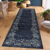 Garvee Washable Runner Rugs for Hallway 2×6 Modern Bordered Non Slip Kitchen Laundry Rug Low-Pile Non-Shedding Geometric Floor Carpet Runners for Bathroom Bedroom Bedside, Linen(Floral|blue)