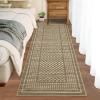 Garvee Washable Runner Rugs for Hallway 2×6 Modern Bordered Non Slip Kitchen Laundry Rug Low-Pile Non-Shedding Geometric Floor Carpet Runners for Bathroom Bedroom Bedside, Linen(Plaid|brown)