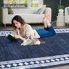Garvee Washable Runner Rugs for Hallway 2×6 Modern Bordered Non Slip Kitchen Laundry Rug Low-Pile Non-Shedding Geometric Floor Carpet Runners for Bathroom Bedroom Bedside, Linen(Bordered|navy)