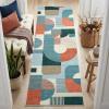 5×7 Area Rugs, Boho Washable Rugs for Living Room Bedroom Dining Room, Soft Modern Abstract Large Throw Floor Carpet Non Slip, Orange/Pink, 5’x7′(Blue Multi)