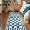 Garvee 2×6 Kitchen Runner Rugs Non Slip, Washable Brown Checkered Rugs, Low Pile Stain Resistant Entryway Rug Ultra Thin Hallway Rug Runner Modern Long Throw Carpet for Laundry Bedside(Modern Plaid|blue)
