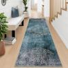 Garvee 2×6 Vintage Kitchen Rugs Non Slip Washable, Distressed Medallion Runner Rug for Bathroom, Non Shedding Low Pile Farmhouse Rugs Stain Resistant Foldable Soft Mats for Entryway, Bedroom, Blue(Distressed|teal)
