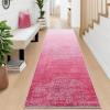Garvee 2×6 Vintage Kitchen Rugs Non Slip Washable, Distressed Medallion Runner Rug for Bathroom, Non Shedding Low Pile Farmhouse Rugs Stain Resistant Foldable Soft Mats for Entryway, Bedroom, Blue(Distressed|pink)