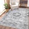 Garvee 2×6 Vintage Kitchen Rugs Non Slip Washable, Distressed Medallion Runner Rug for Bathroom, Non Shedding Low Pile Farmhouse Rugs Stain Resistant Foldable Soft Mats for Entryway, Bedroom, Blue(Floral|grey)