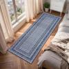 Garvee 8×10 Washable Area Rug for Bedroom Living Room, Modern Bordered Soft Non Slip Floor Rugs Large Geometric Area Rugs for Dining Room Office, Minimalist Home Decor Carpet, Black Grey(Modern Border|blue)