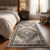 Garvee Floral 9×12 Washable Area Rug for Living Room, Indoor Vintage Non Slip Bedroom Rugs, Low Pile Stain Resistant Distressed Large Rugs for Dining Room, Ultra Thin Throw Rug for Home Office, Taupe(Oriental|red)