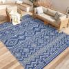 Garvee Outdoor Rug 9×18 Waterproof Reversible Boho Plastic Straw Mat, Lightweight Foldable Indoor Green Yellow Outdoor Carpet for Patio Balcony Deck Picnic Beach RV(Navy Blue/White)